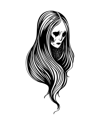 Vintage ghost woman portrait. Gothic tattoo design. Halloween hand-drawn vector illustration. Witch drawing. NOT AI generated